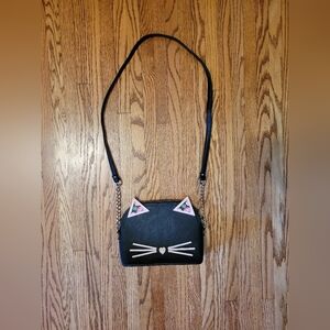 Betsey Johnson Cat Purse Bag Wallet Floral Black Leather Goth Emo Halloween